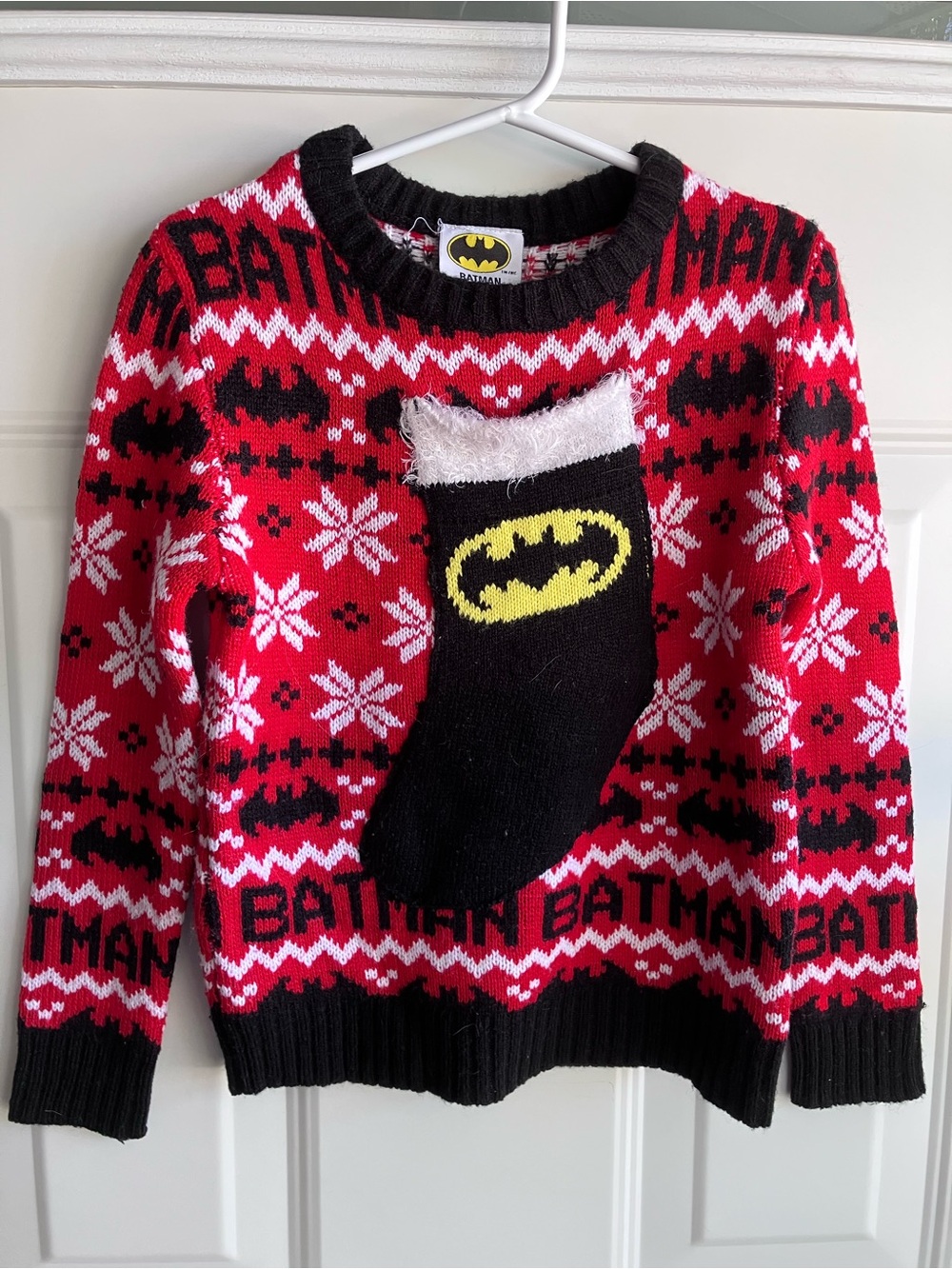 Batman red black Christmas holiday knit sweater 5T